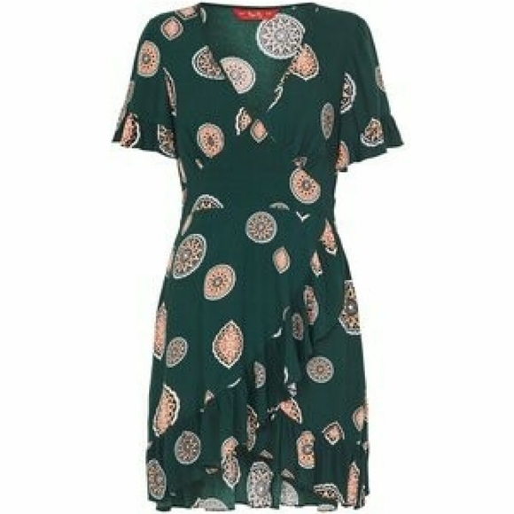 TIGERLILY Matisse Emerald Green Ruffle Wrap Mini Dress - Picture 10 of 16